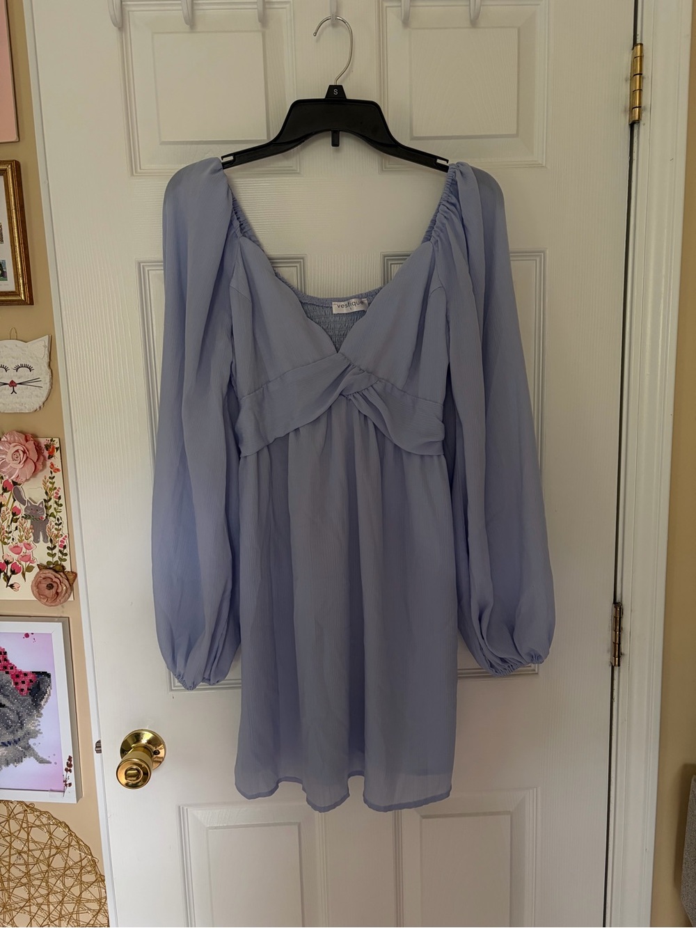 Light blue/ mLavender Long-Sleeve Chiffon Mini Dress